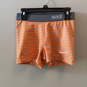 Nike Pro Striped Orange and Gray Athletic Shorts
